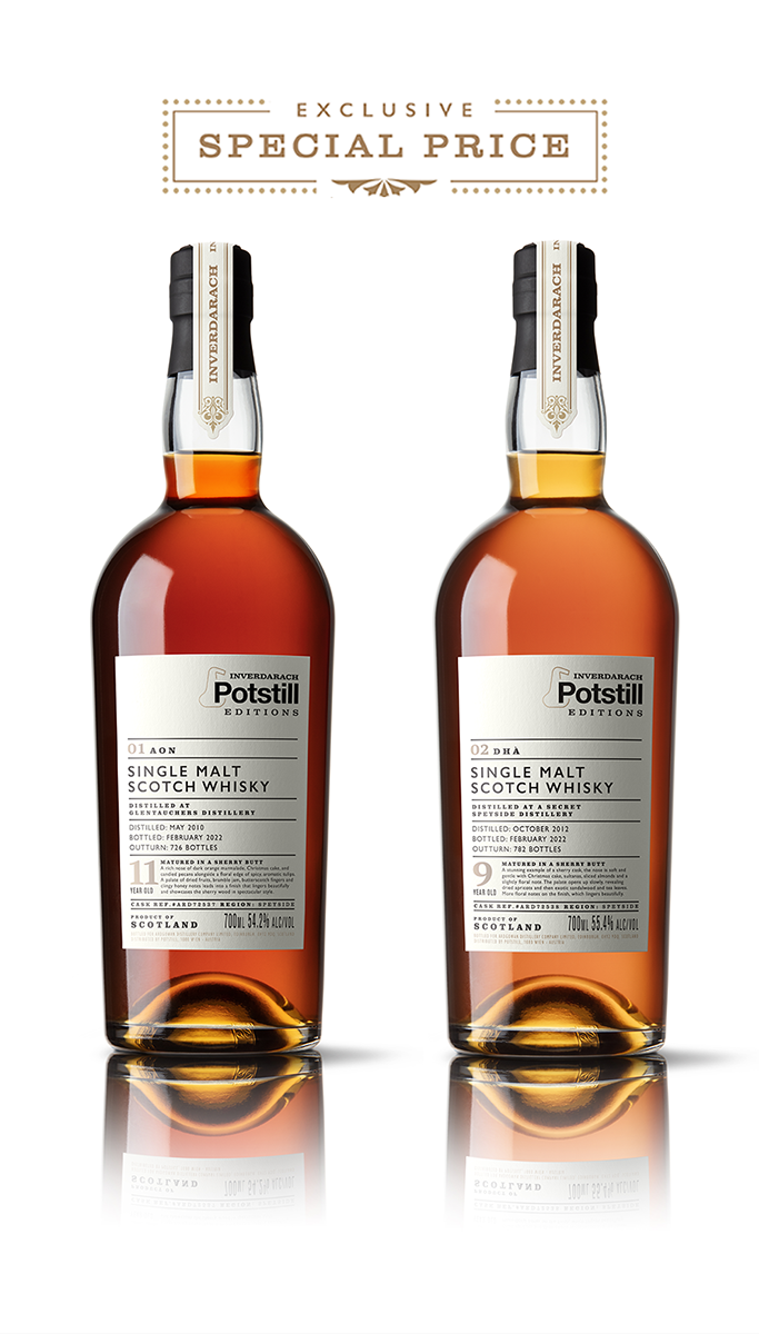 SPECIAL OFFER Inverdarach Potstill Editions : Glentauchers 11-year-old Sherry and Secret Speyside 9-year-old Sherry